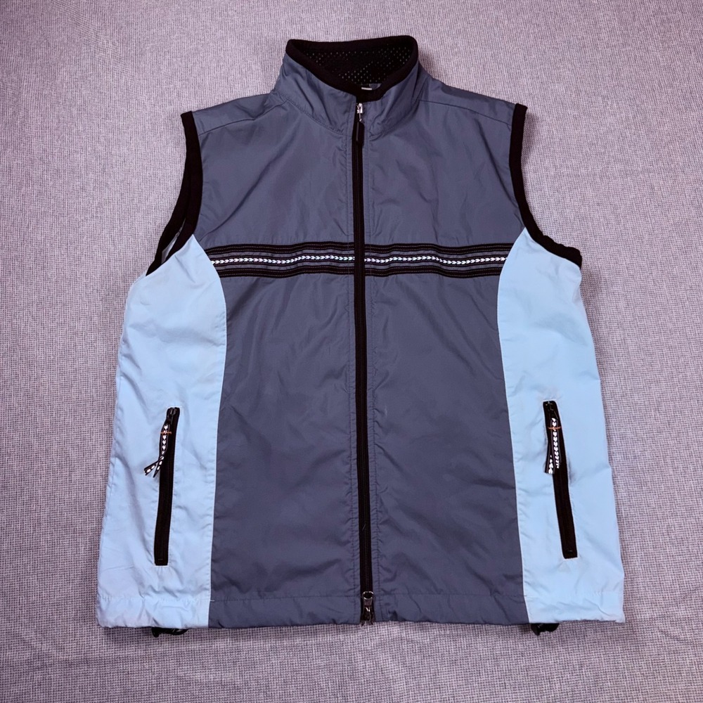 Cheetah Womens Grey Blue Full Zip Mesh Back Athletic Running Vest Size Medium